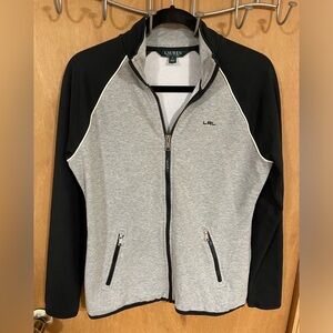 #23- LAUREN RALPH LAUREN-Track Jacket Womens medium Gray Black Full Zip